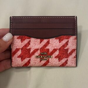 Coach Red and Pink Houndstooth Card Holder